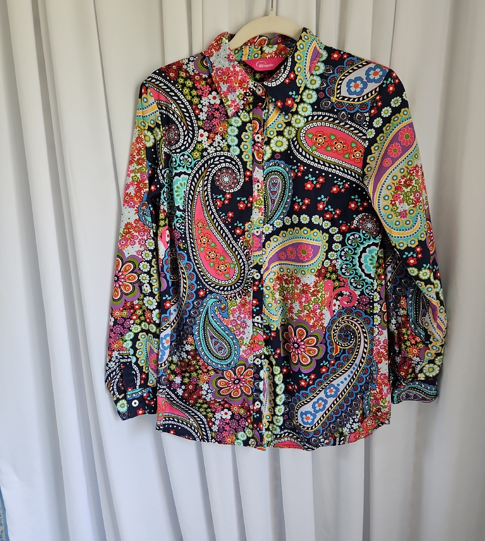 Pappagallo Black Multicolor Paisley Button-Down Shirt - Size‎ Small